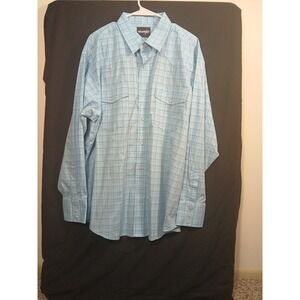 Wrangler  Shirt Mens 2XLT Blue Red Plaid  Pearl Snap Cowboy!!!